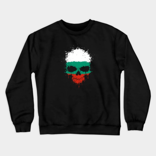 Chaotic Bulgarian Flag Splatter Skull Crewneck Sweatshirt by jeffbartels